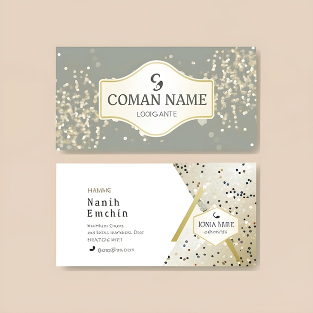 Photo elegant business card template in two parts with glitter