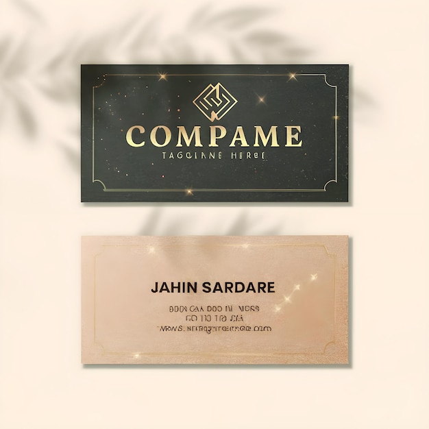 Photo elegant business card template in two parts with glitter