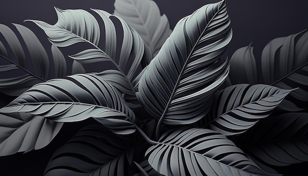 Elegant Calathea Lutea leaf background in gray hues