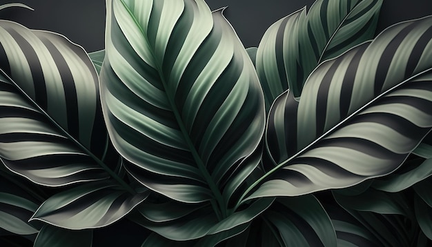 Elegant Calathea Lutea leaf background in gray hues