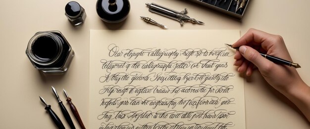 Photo elegant calligraphy set with ink pot and various nibs for creative lettering