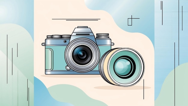 Elegant Camera and Lens in Soft Pastel Shades