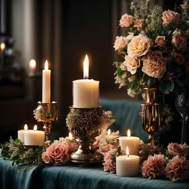 Photo elegant candle holder adorned with flowers and candles