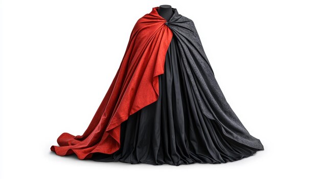 Photo elegant cape design with red and black fabric on a white isolated background