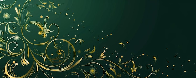 Elegant card design with green and gold swirls on dark background