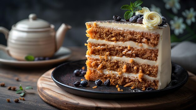 Elegant Carrot Cake and Coffee Set in a Cozy Atmosphere