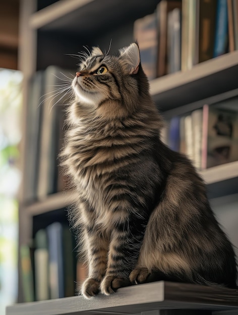 Photo elegant cat perched on a high shelf observing