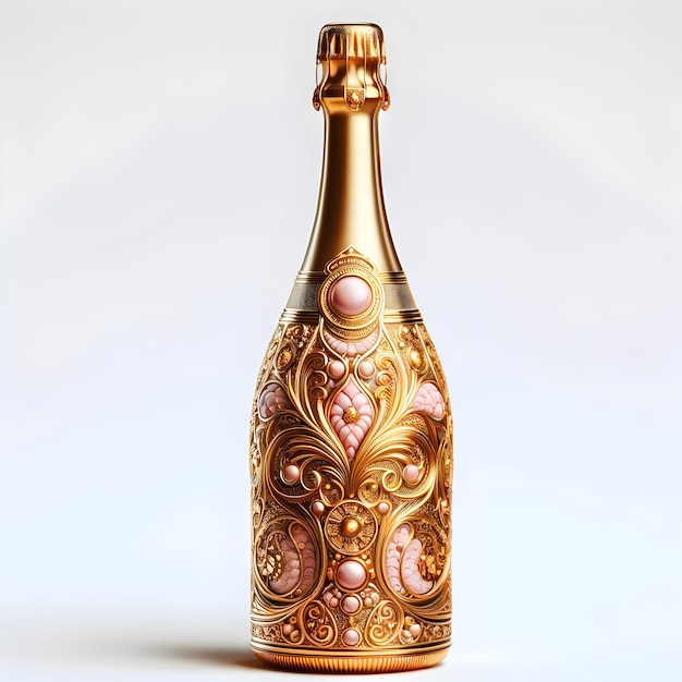 Photo elegant champagne bottle with intricate golden baroque designs