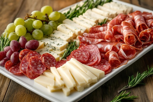 Elegant Charcuterie Board Assorted Meats Cheeses Fresh Grapes Entertaining