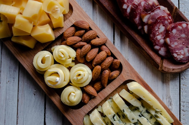 Elegant Charcuterie Board with snacks cheesesalami to share with people