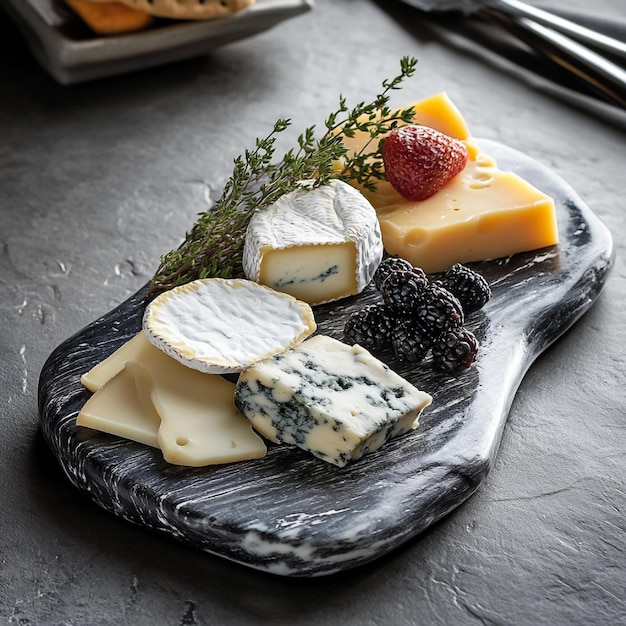 Photo elegant cheese platter with a polished surface and stylish presentation