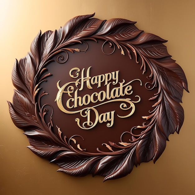 Photo elegant chocolate day greeting on sculpted leaf frame for a luxurious chocolate day celebration