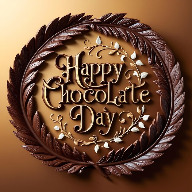 Photo elegant chocolate day greeting on sculpted leaf frame for a luxurious chocolate day celebration