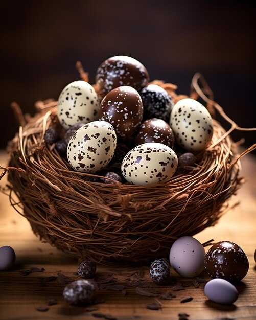 Elegant Chocolate Nest with Speckled Easter Eggs