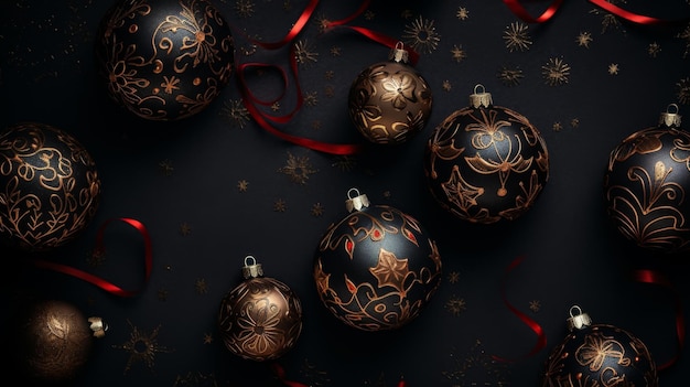 Photo elegant christmas background with blue and gold ornaments