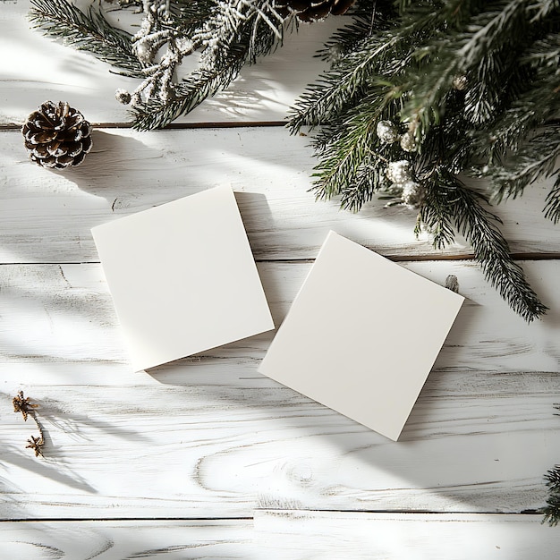 Photo elegant christmas card mockup on rustic wood floor