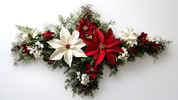 Photo elegant christmas floral wreath with poinsettias and evergreen branches