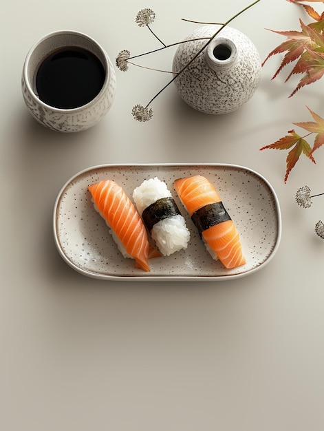 Elegant Chutoro Nigiri sushi plate natural light decorative background