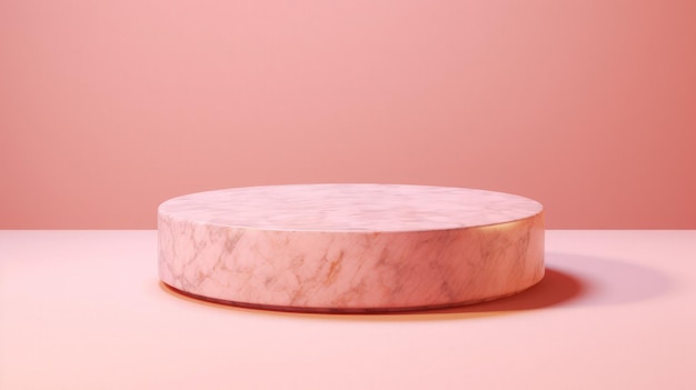 Elegant circular marble pedestal with a pink background perfect for product displays and exhibitions