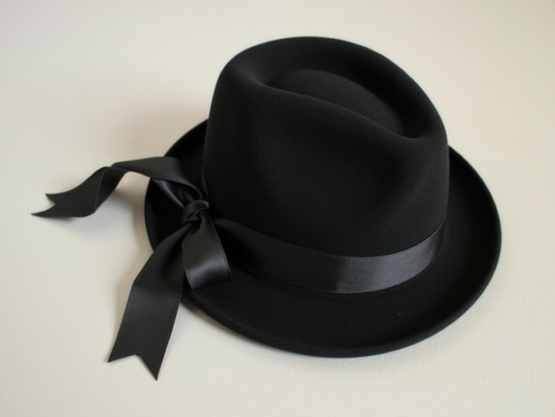 Photo elegant classic black fedora hat with stylish bow for timeless fashion statement