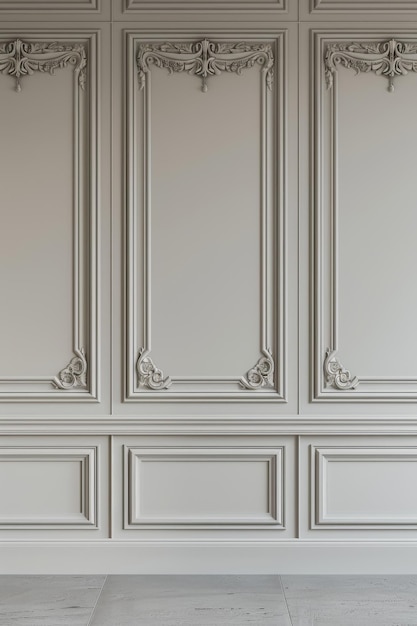 Photo elegant classic interior with a blank wall featuring detailed panels moldings