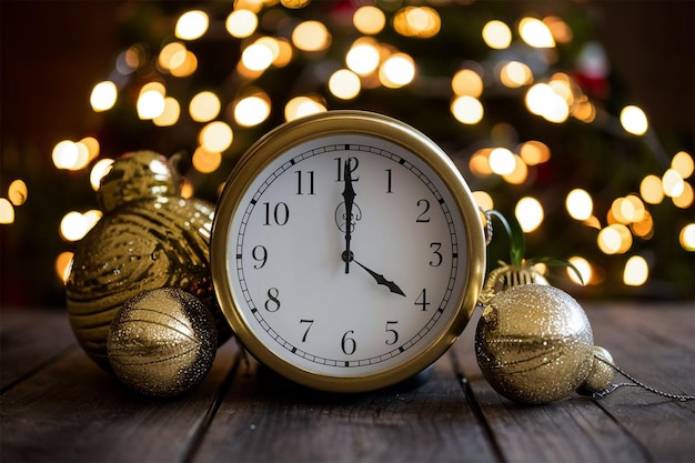 Elegant Clock Face Just Before Midnight with Festive Blurred Lights Background