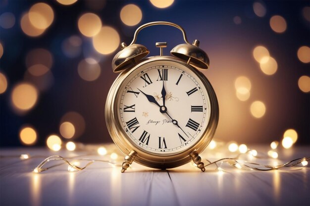 Elegant Clock Face Just Before Midnight with Festive Blurred Lights Background