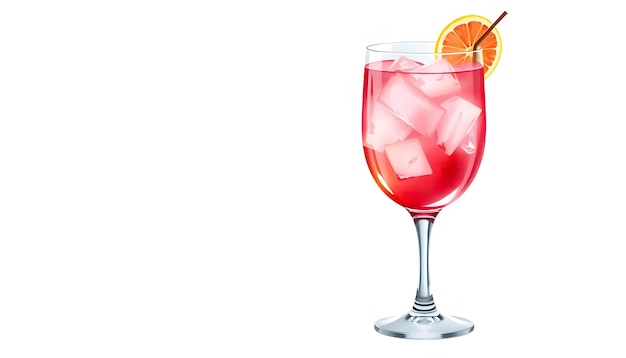 Elegant cocktail glass filled with sweet and tasty pink drink isolated with white highlights