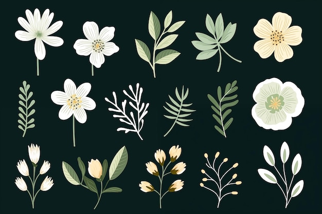 Elegant collection of handdrawn flowers and leaves