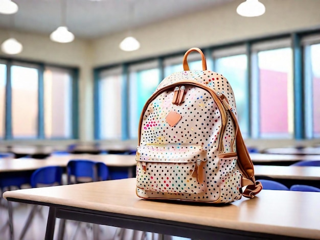 A elegant colorful polka dotted leather backpack for student