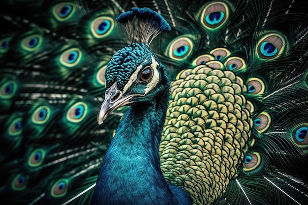 Elegant colourful peacock portrait AI generated