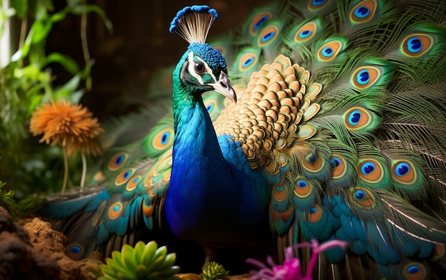 Elegant colourful peacock