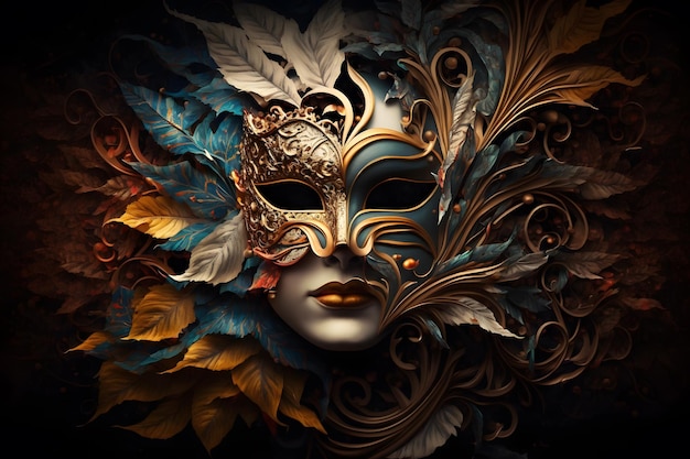 Elegant composition with venetian carnivals mask 3d render