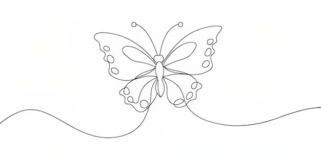 Elegant Continuous Line Butterfly Art Outline Illustration