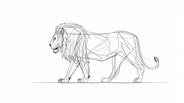 Photo elegant continuous line drawing of lion walking in side view