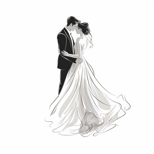 Photo elegant continuous line wedding drawing on white background