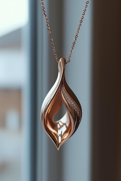 Photo elegant copper pendant hanging on a chain