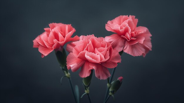 Elegant Coral Carnations on a Dark Background Generative AI