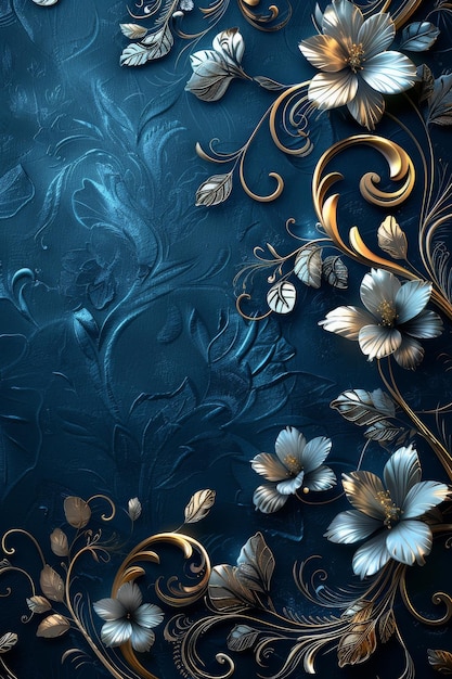 Elegant dark blue and gold floral illustration background