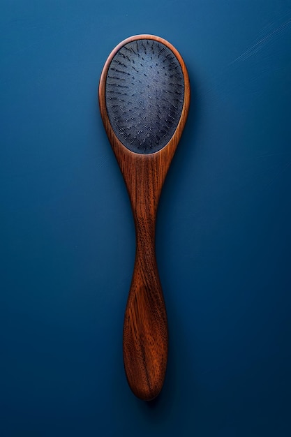 Elegant Dark Wood Hairbrush on Dark Blue Background Highlighting Luxury and Sophistication in