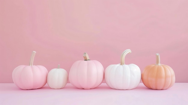 Elegant Decorative Pumpkins on Pastel Pink Background