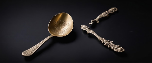 Photo an elegant decorative spoon resting on a black background perfect for culinary displays