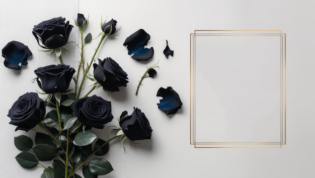 Photo elegant deepest condolences flyer with blue purple and black roses