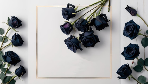 Photo elegant deepest condolences flyer with blue purple and black roses