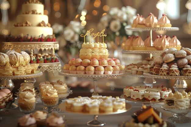 Elegant dessert buffet at a gourmet wedding recept