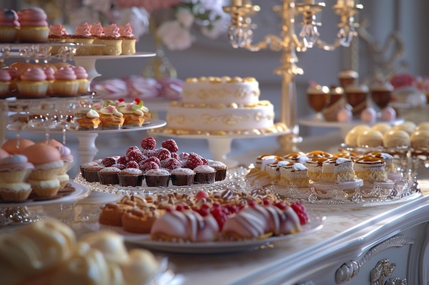 Elegant dessert buffet at a gourmet wedding recept