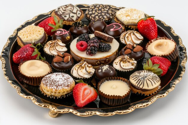 Photo elegant dessert platter with chocolate and fruit confections