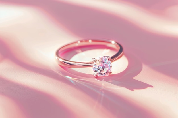 Elegant Diamond Engagement Ring on a Pink Blush Background