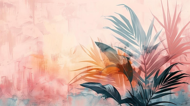 Elegant digital artwork of exotic botanical elements in pastel tones with minimalist style