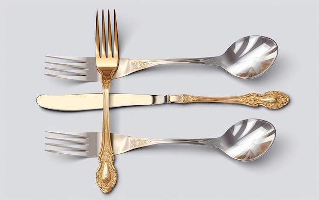 Elegant Dining 3D Cutlery Set in Golden and Silver Tones Fork Knife and Spoon